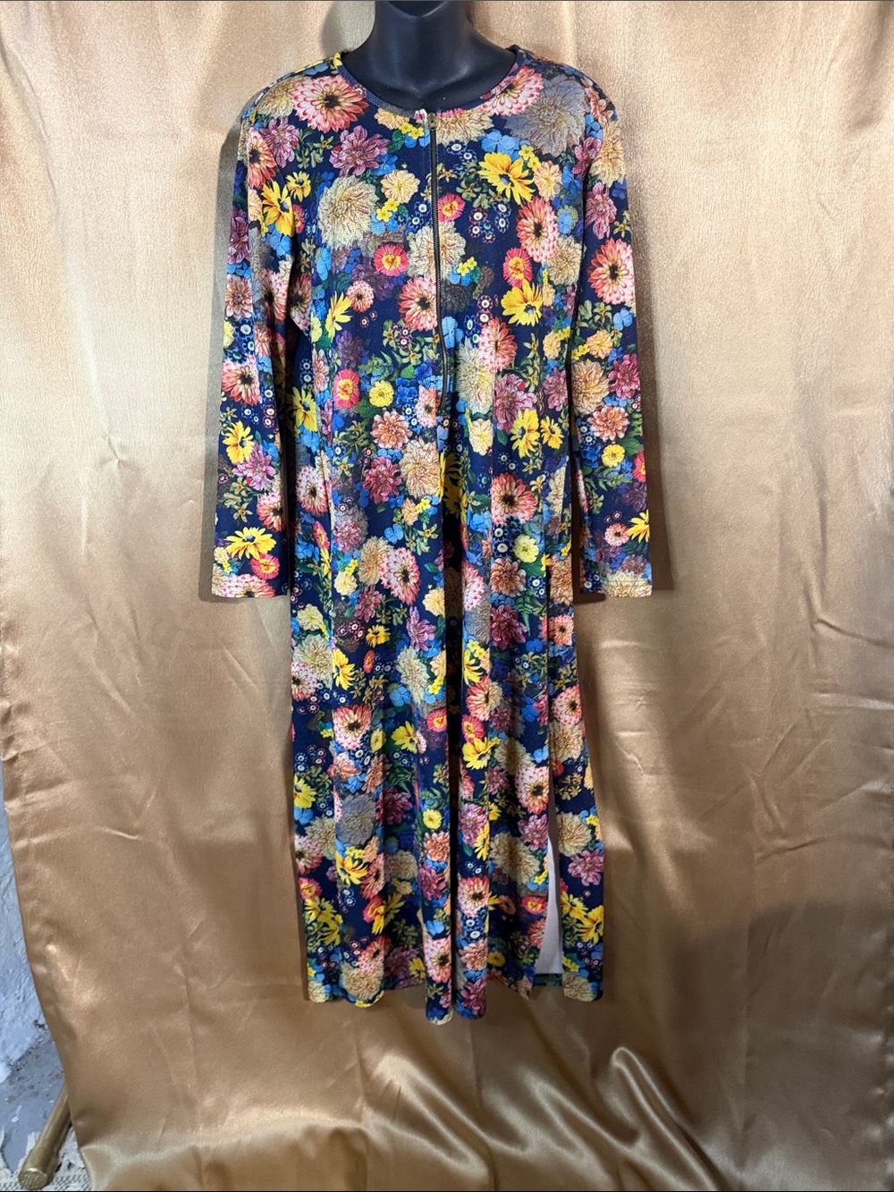 Esprit Navy Floral Long Sleeve Midi Dress